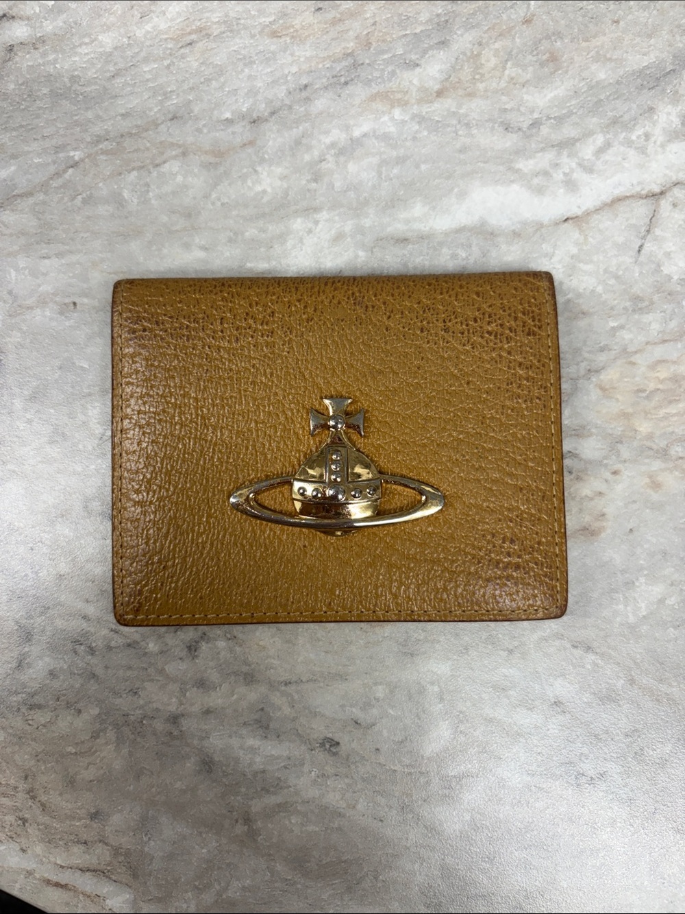 Vivienne Westwood Mustard Leather Card Holder with Gold Orb